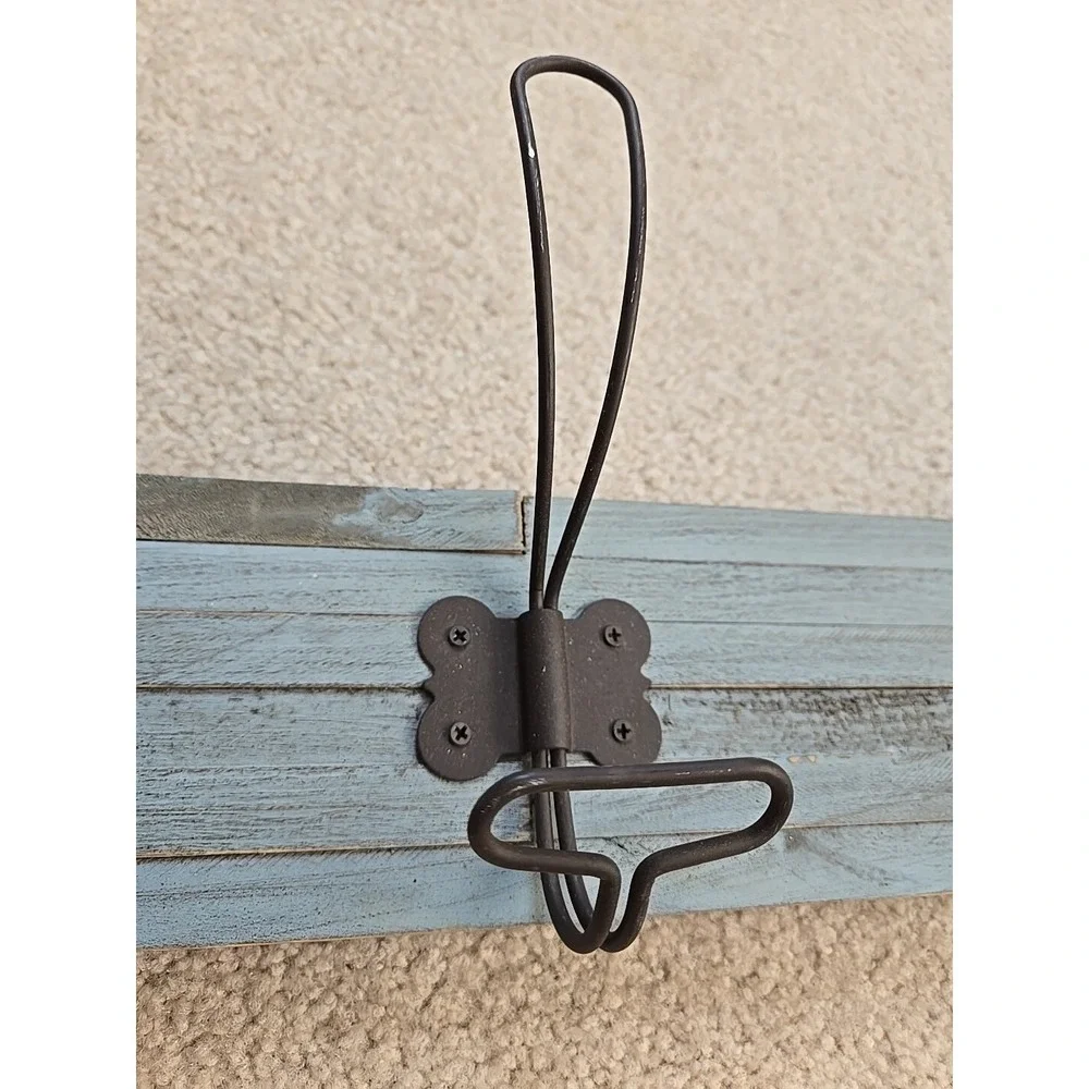 Shabby Blue Wood 4 large Coat Hooks Farmhouse 32